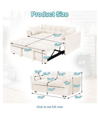 65" Velvet Pull Out Loveseat Sleeper, 3-in-1 Sofa Bed with Adjustable Backrest Storage Pocket & Pillows for Small Spaces