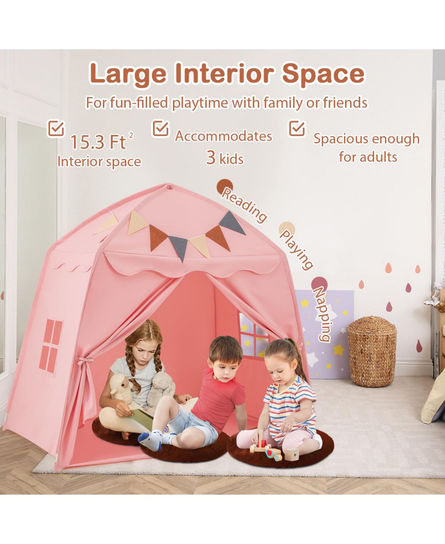 Детская игрушка SKONYON Extra Large String Lights Playhouse Tent, Ages 3+, цвет: Розовый — фото 6