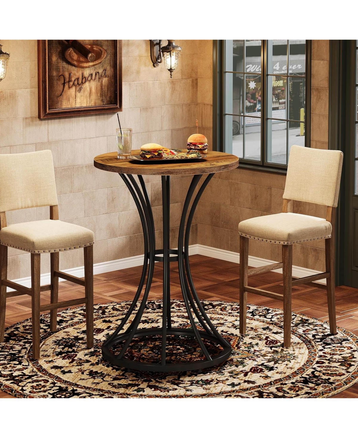 Tribesigns Round Bar Table with Curved Metal Base, 37.4" H