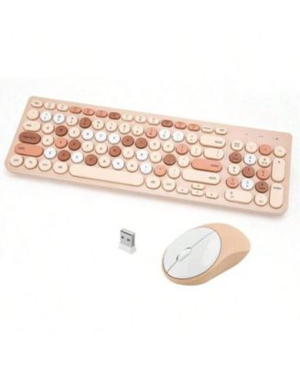 Wireless Keyboard And Mouse Combo - 2.4GHz Cute Wireless Keyboard Mouse Computer With Round Keycaps, Desktop, Laptop