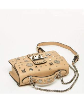 Small Leather Crossbody Bag Studded Purse Top Handle Structured Handbag