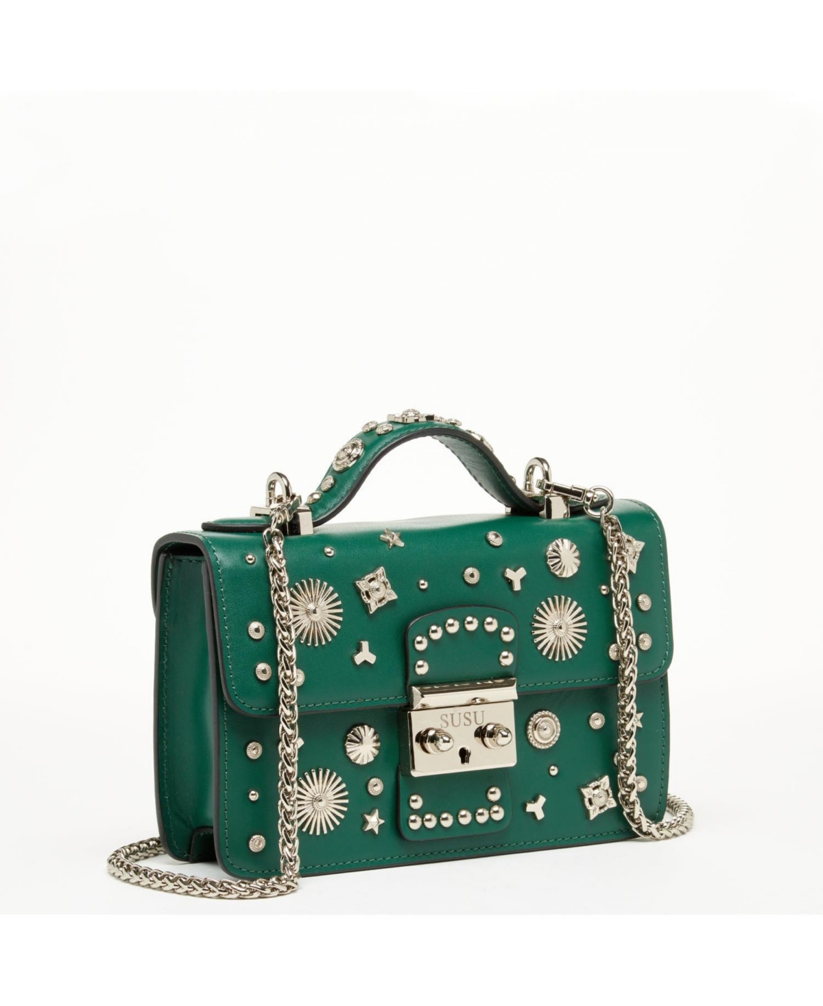 Susu Small Leather Crossbody Bag Studded Purse Top Handle Structured Handbag