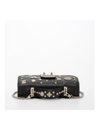 Small Leather Crossbody Bag Studded Purse Top Handle Structured Handbag