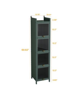 Modern Four-Tier Glass Door Cabinet with Five-Tier Storage for Living Room, Dining, Entryway, or Bathroom
