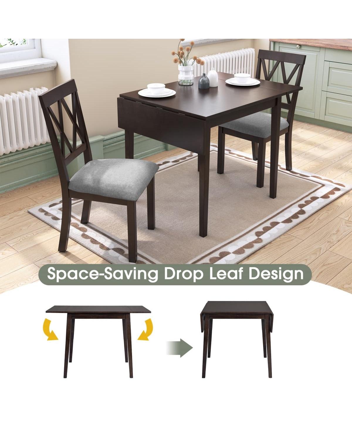 Maison Boucle 5-Piece Drop Leaf Dining Table Set with 4 Upholstered Chairs, Space-Saving Kitchen for Small Apartments