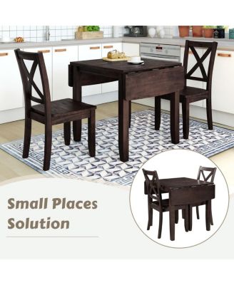 3-Piece Folding Dining Set with Drop Leaf Table and 2 Chairs, Space-Saving Kitchen Table Set for Apartment or Breakfast Nook