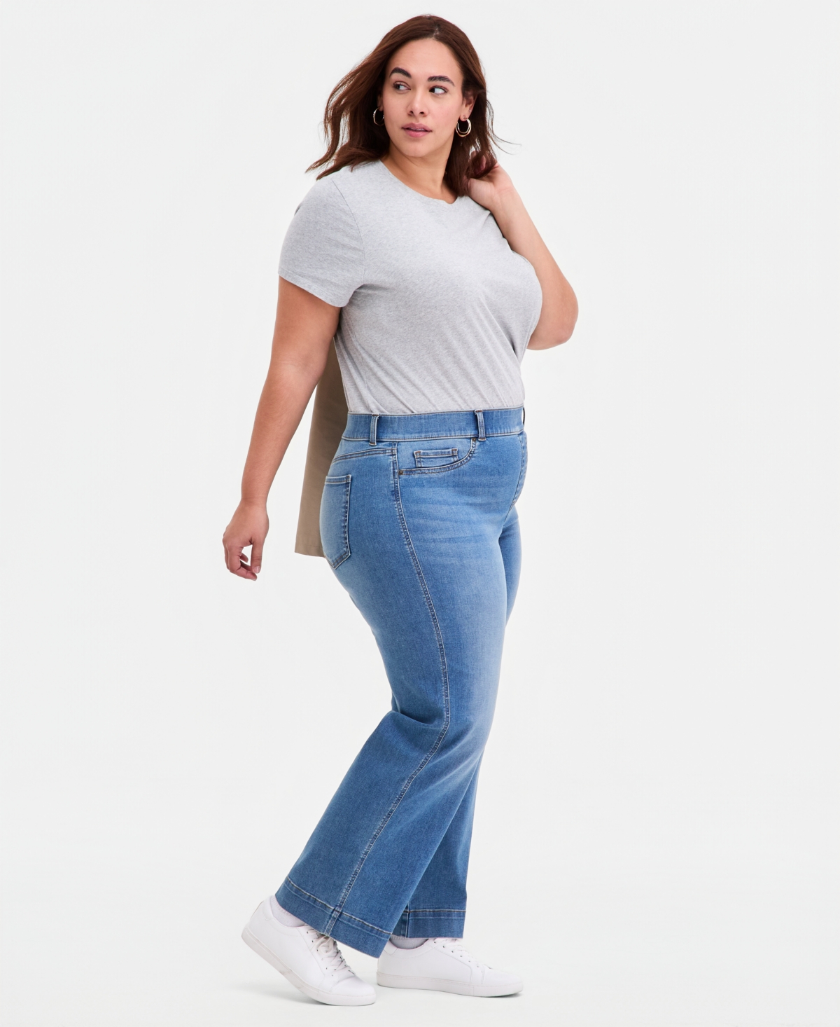 Style & Co Plus Pull-On Shaping High-Rise Wide-Leg Jeans, Macy's Exclusive