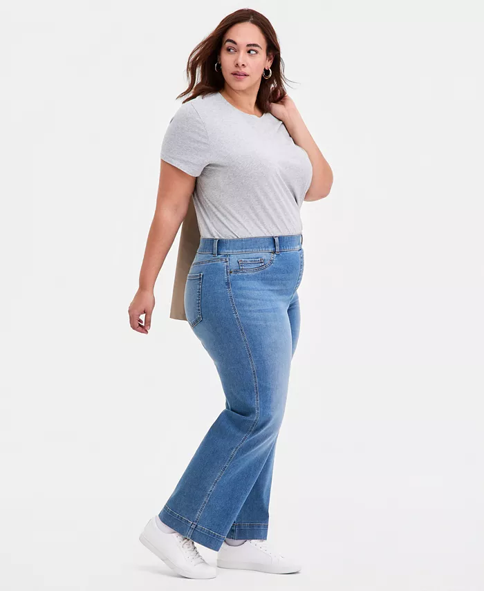 Plus Size Pull-On Shaping High-Rise Wide-Leg Jeans, Macy's Exclusive - thumbnail 2