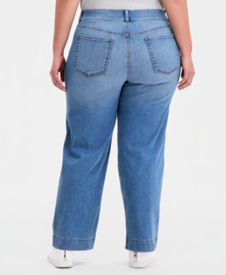 Plus Size Pull-On Shaping High-Rise Wide-Leg Jeans, Macy's Exclusive