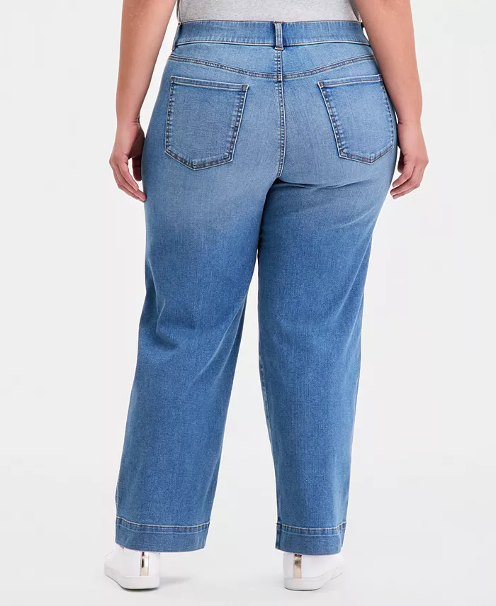 Plus Size Pull-On Shaping High-Rise Wide-Leg Jeans, Macy's Exclusive - thumbnail 4