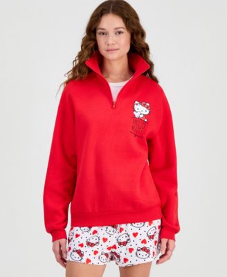 Juniors' Hello Kitty Valentine's Day Quarter-Zip Fleece Sweatshirt