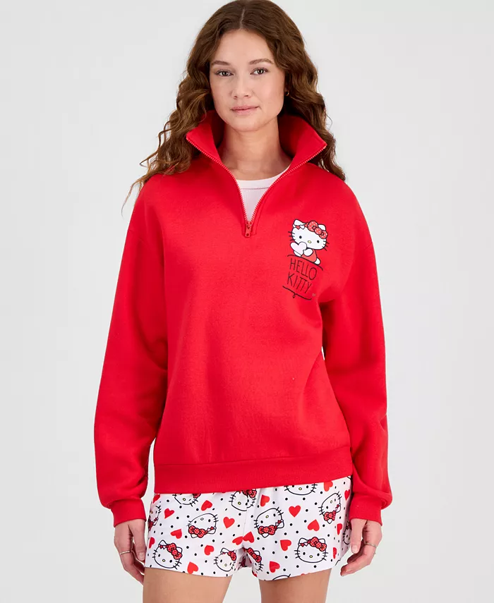 Juniors' Hello Kitty Valentine's Day Quarter-Zip Fleece Sweatshirt