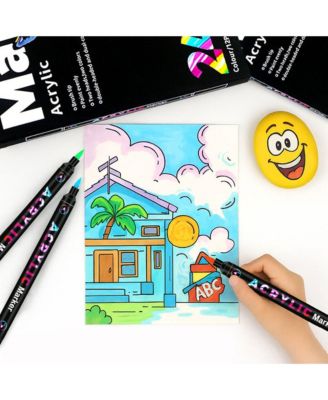 48 Colors Double Tips Acrylic Paint Markers with 24 Dual-Color Brush Tips for Rocks, Eggs, Wood, Rock, Canvas, Plastic