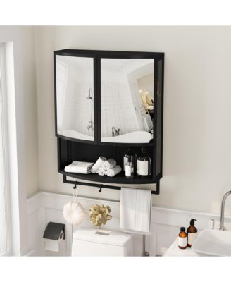 23.62" Modern Arched Glass Double-Door Wardrobe with Shatterproof Mirror, Double-Layer Storage & Towel Rack