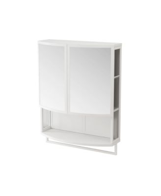 23.62" Modern Arched Glass Double-Door Wardrobe with Shatterproof Mirror, Double-Layer Storage & Towel Rack