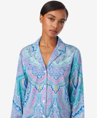 Women's Petite Long Sleeve Notch Collar Long Pant Pajama Set 