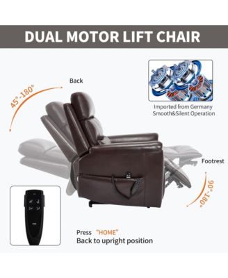 Single Piece Faux Leather Dual Motor Infinite Position Power Lift 8-Point Vibration Massage Lumbar Heating Recliner Chair