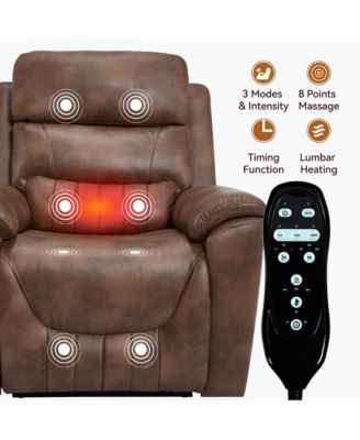 Single Piece Faux Leather Dual Motor Infinite Position Power Lift 8-Point Vibration Massage Lumbar Heating Recliner Chair