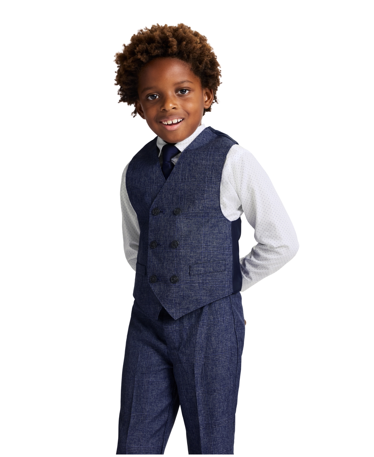 Nautica Toddler and Little Boys Shirt, Windowpane Vest, Pants & Neck Tie Set, 4 piece