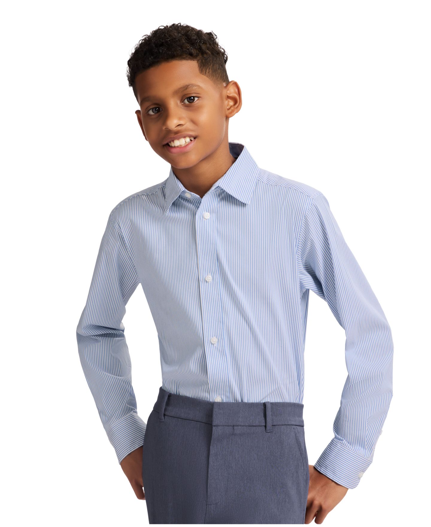 Рубашка Tommy Hilfiger Long Sleeve Striped Dress Shirt для мальчиков, цвет: Синий — фото 2