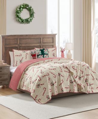 Candy Canes Holiday 3-Pc. Quilt Set, King