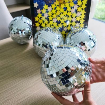 4PCS 7" Small Disco Ball Mirror Mini Hanging Decor for 70s 80s Party Events Wedding DJ Dance Club Stage Lighting Silver