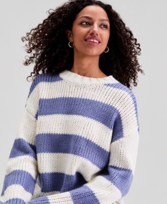 Petite Striped Crewneck Pull-On Sweater, Macy’s Exclusive