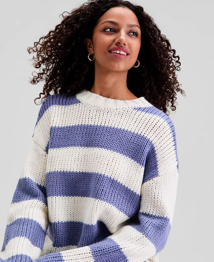 Women's Drop Shoulder Striped Sweater - thumbnail 6