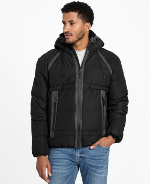 Мужская куртка GUESS Hooded Ripstop Puffer, цвет: Угольно-чёрный