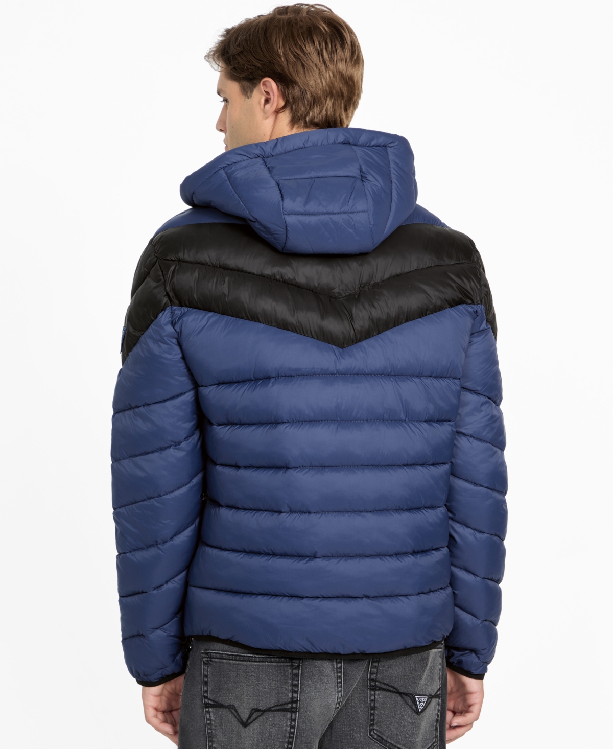 Guess Men's Color-block Puffer Jacket In Blue