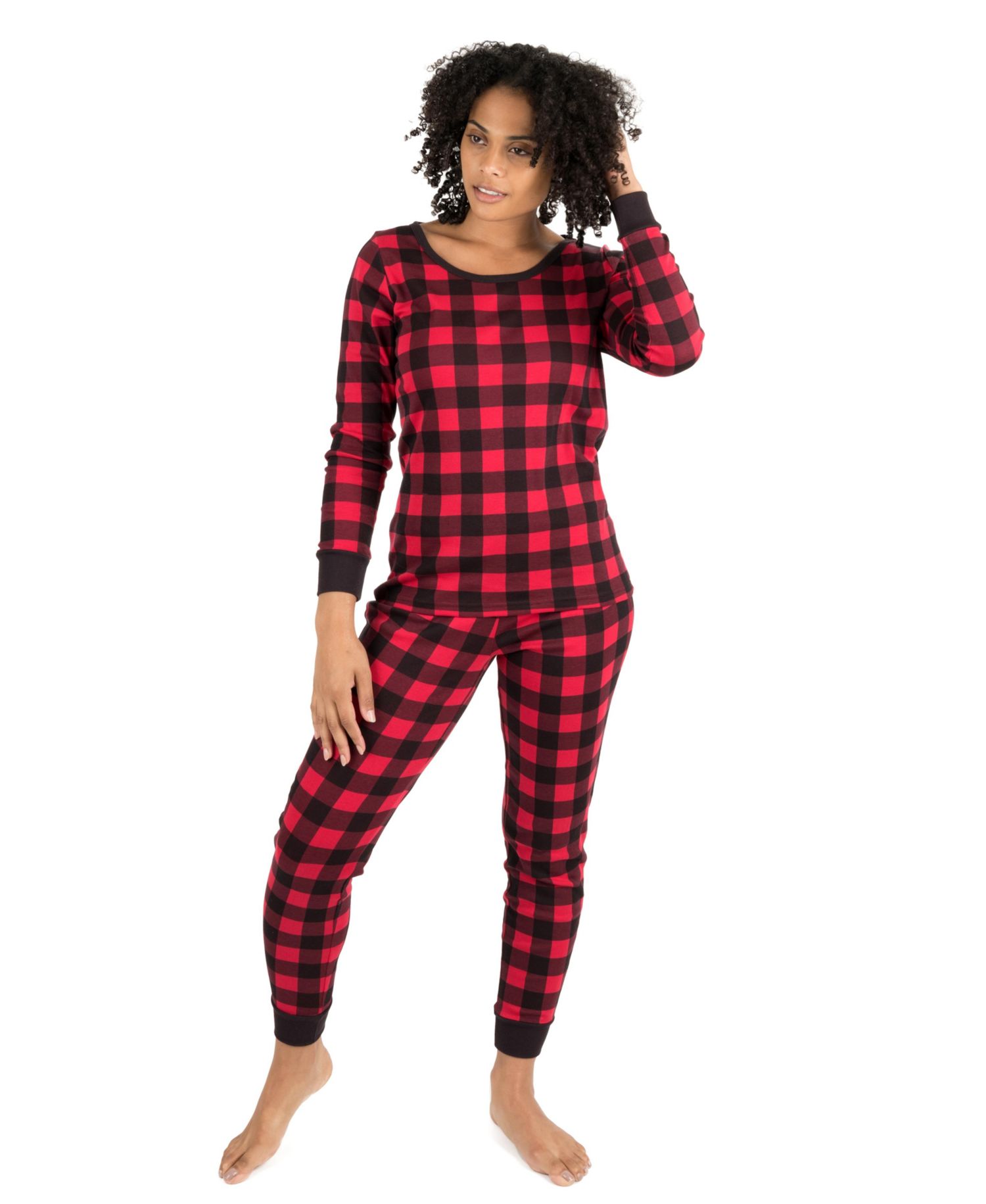 Women's SizeTwo Piece Cotton Plaid Holiday Pajamas