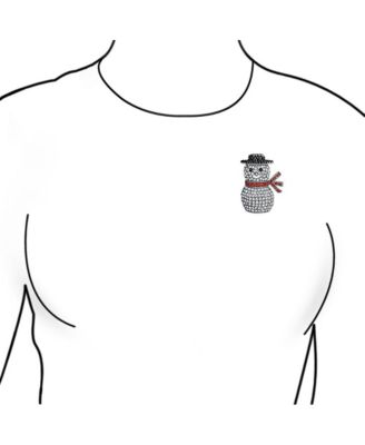 Winter Holiday White Glitter Crystal Snowman Scarf Brooch Pin Silver Plated