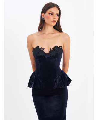 Women Pascha Black Lace Appliqu&eacute; Strapless Peplum Maxi Dress