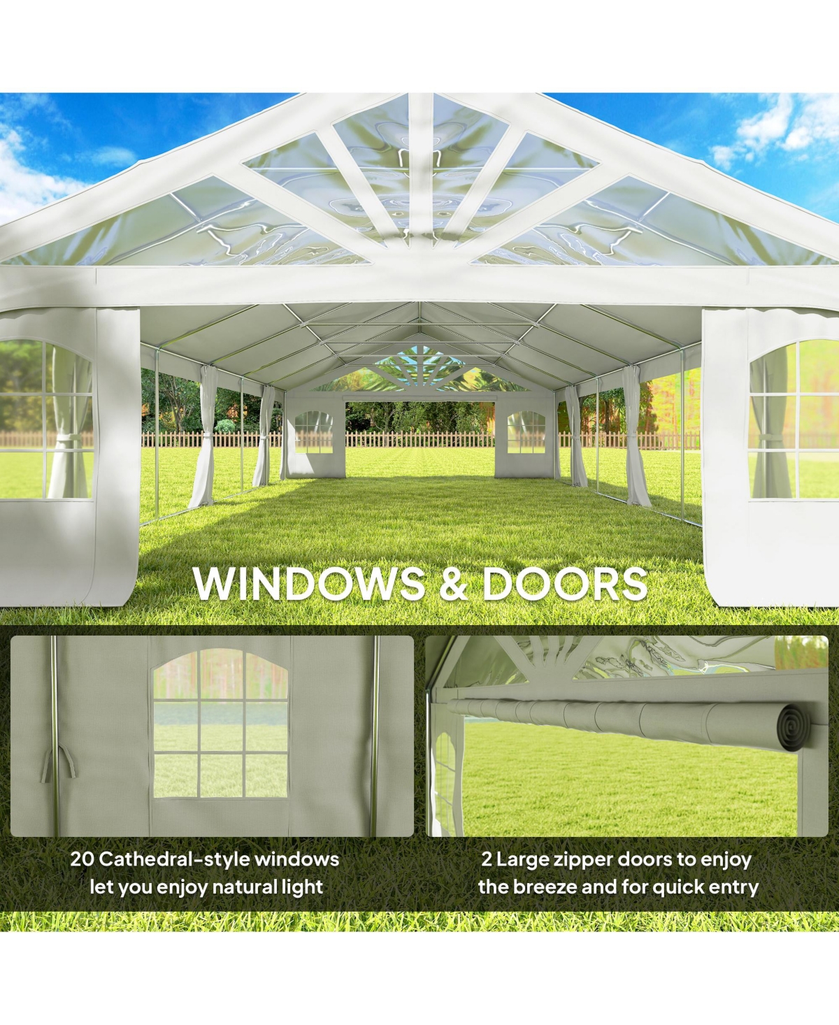Outsunny 19.5' x 39' Heavy Duty Party Tent with 2 Doors and 20 Windows