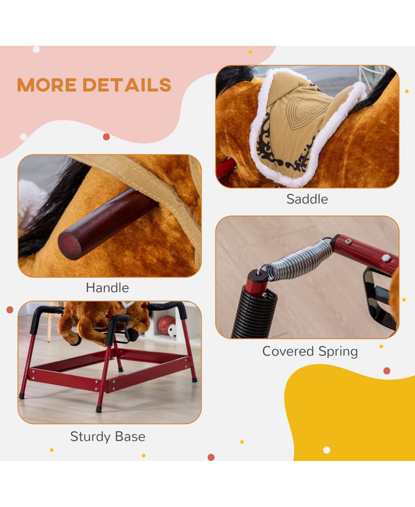 Детская игрушка Qaba Spring Rocking Horse with Sound Effects, 132 lbs. Weight Capacity, Ages 5-12 — фото 6