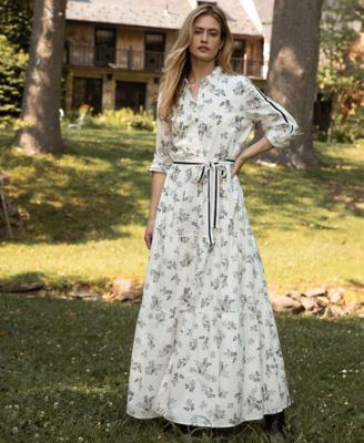 Women's Floral Long Sleeve Tie-Waist Shirtdress