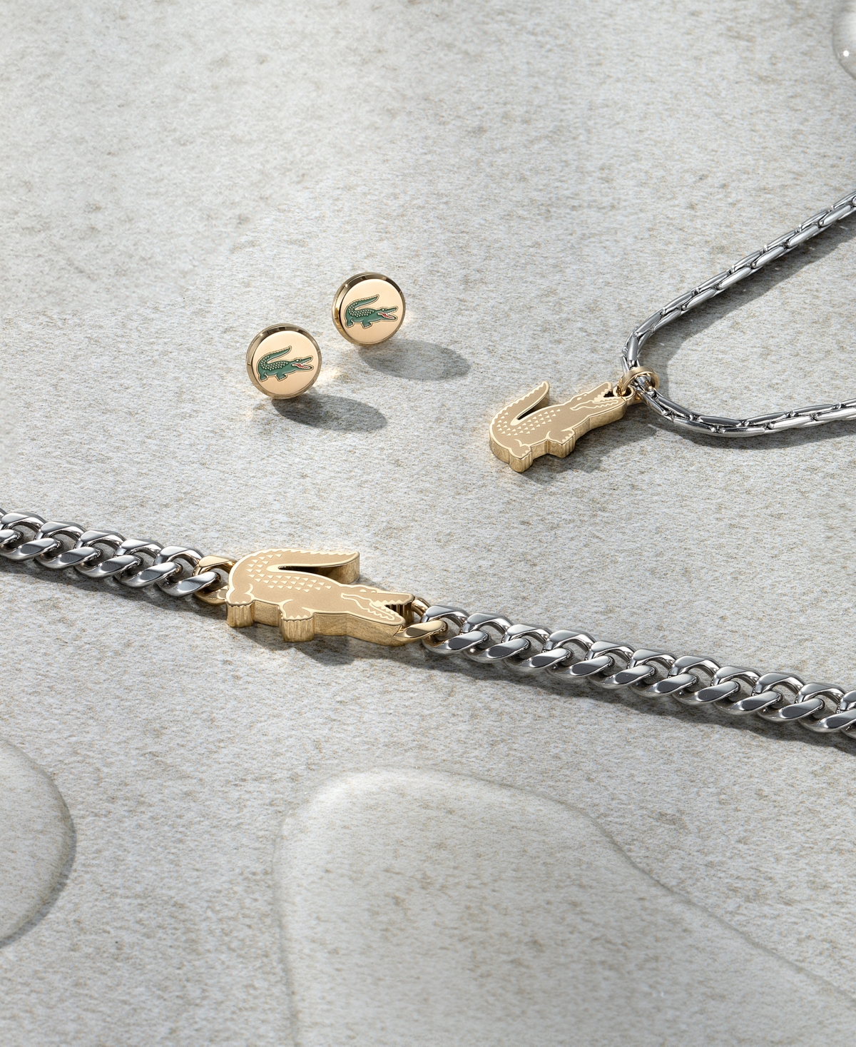 Lacoste Men's Arthor Silver Tone Stainless Steel with Yellow Gold Chain Bracelet