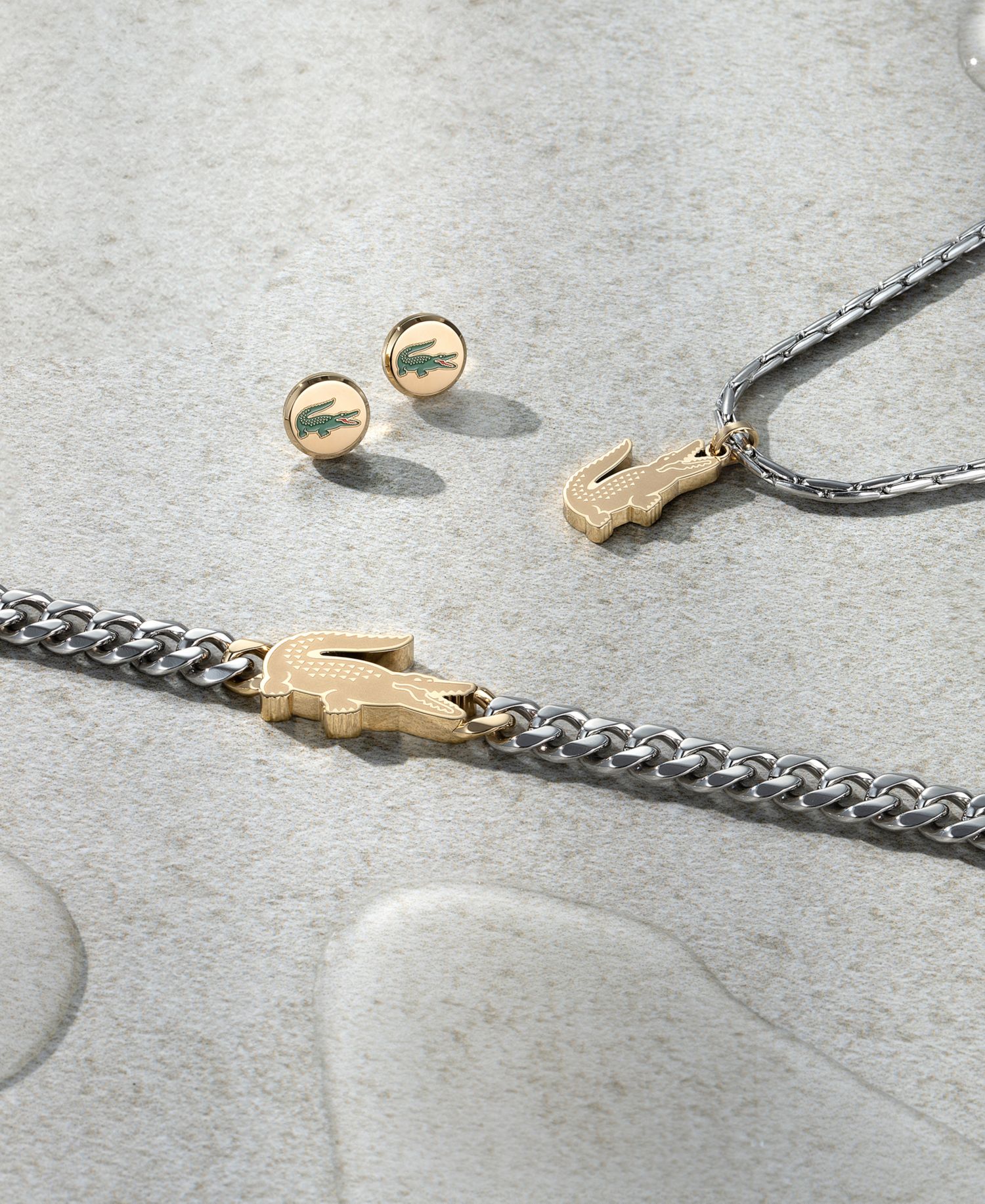 Men's Arthor Silver-Tone Stainless Steel with Yellow Gold Chain Bracelet