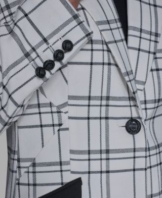 Women's One-Button Checkered Contrast Long Jacket