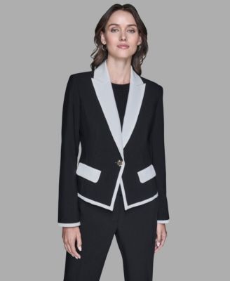Women's Contrast Cropped Lapel Collar Jacket