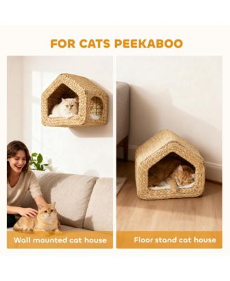 Wall Mounted Cat House, Cat Wall Furniture with Washable Cushion