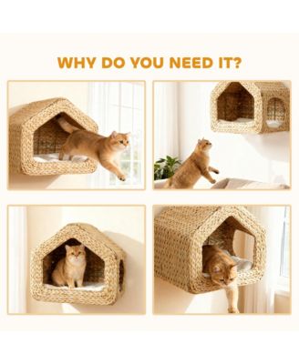 Wall Mounted Cat House, Cat Wall Furniture with Washable Cushion