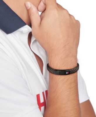 Men's Brown Leather with Black Ion-Plating Braided Bracelet