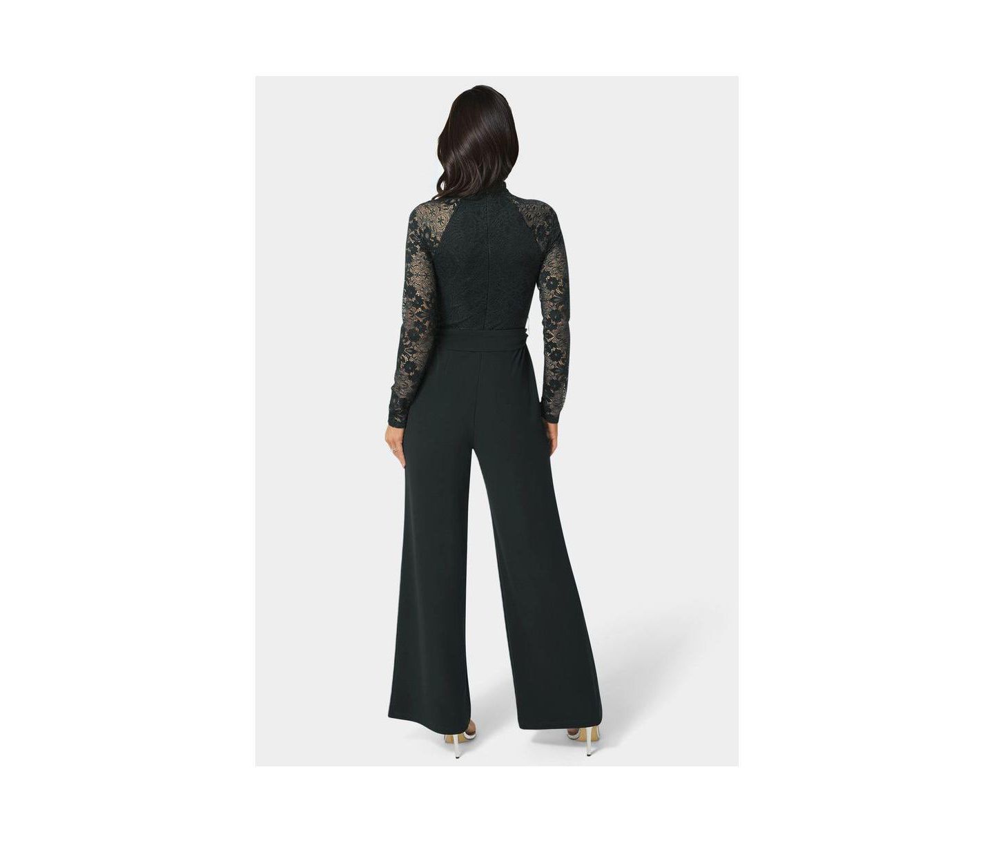 Женский комбинезон Bebe Lace and Bodice Straight Leg Jumpsuit, цвет: Чёрный — фото 2