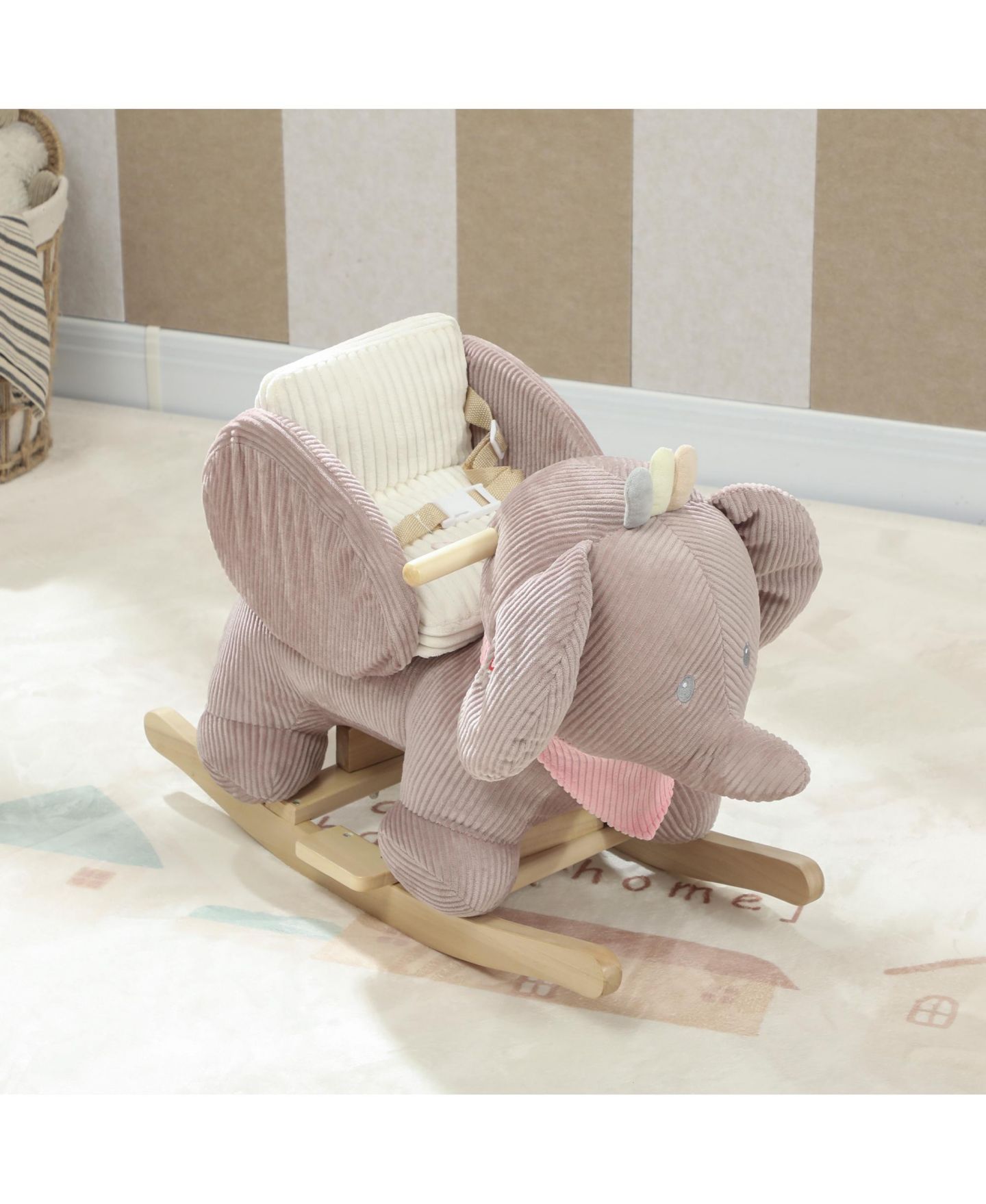 Детская мягкая игрушка Qaba Baby Rocking Elephant Plush with Realistic Sound Ride-On Toy, Ages 18-36 Months, цвет: Розовый — фото 8