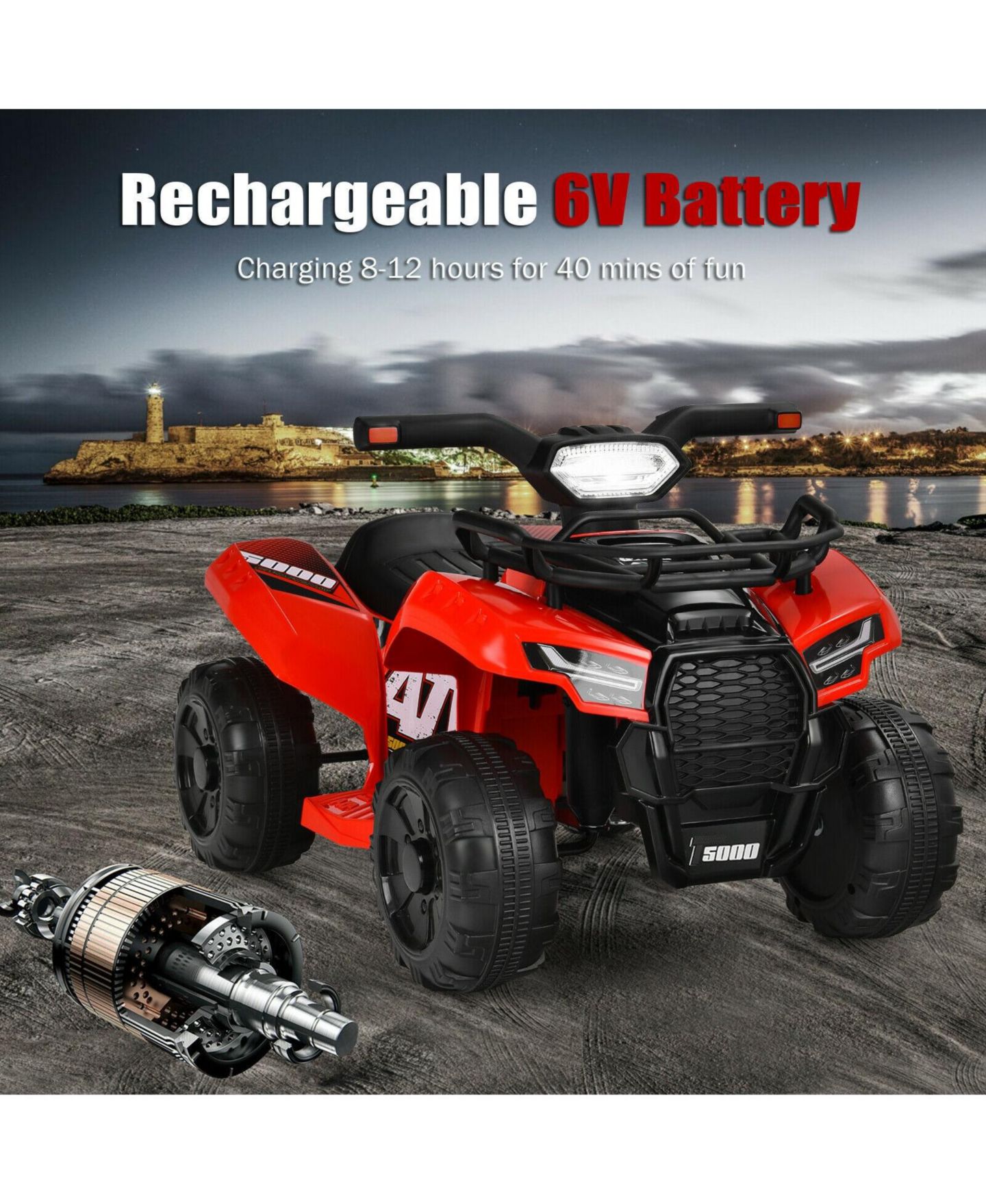 Детская игрушка SUGIFT 6V Quad with LED Headlight & MP3 Electric Ride-On ATV, 44 Lb. Capacity, Ages 18 Months+, цвет: Красный — фото 10
