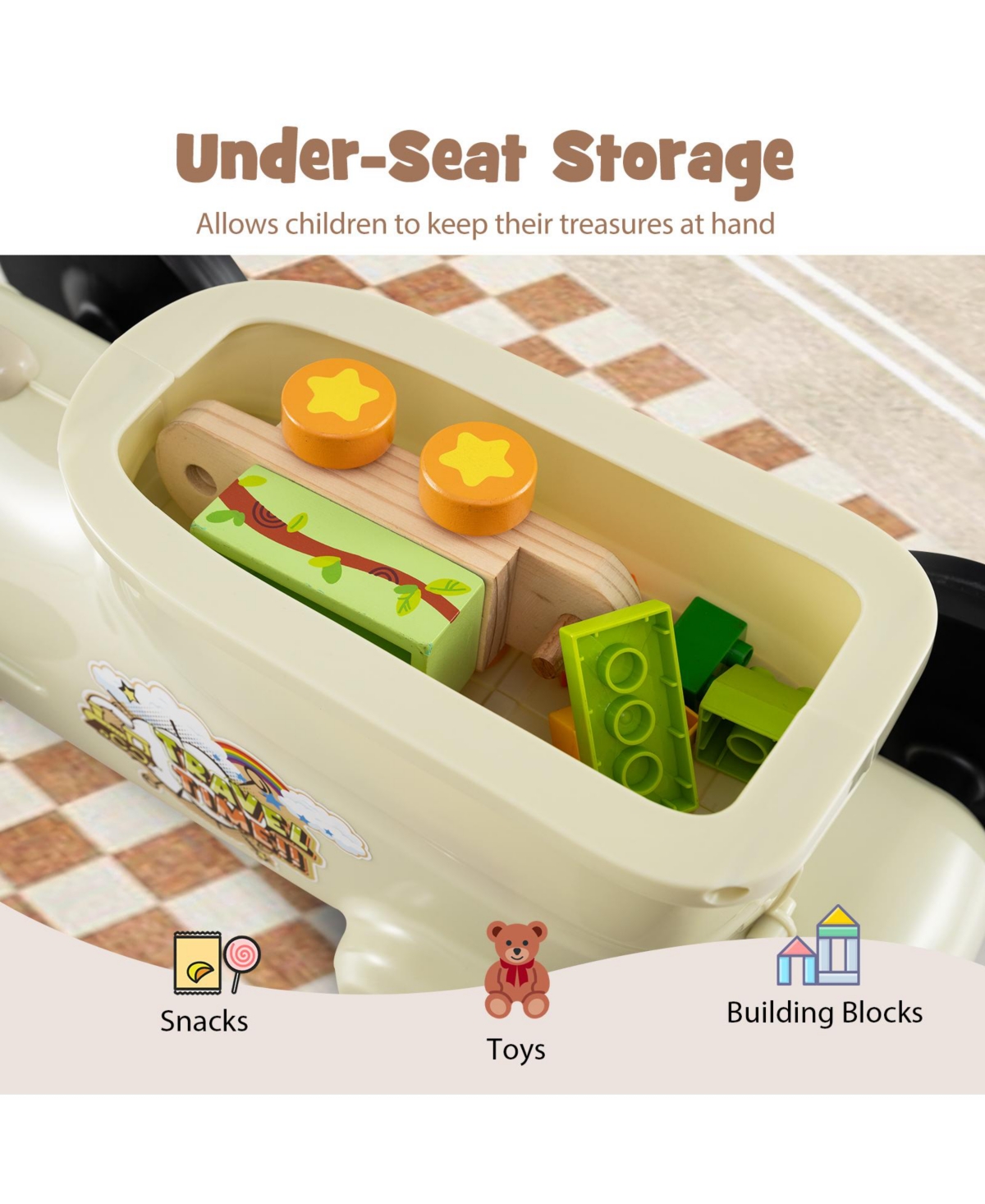 Sugift Ride on Toy with Steering Wheel and Train Whistle Sound Button