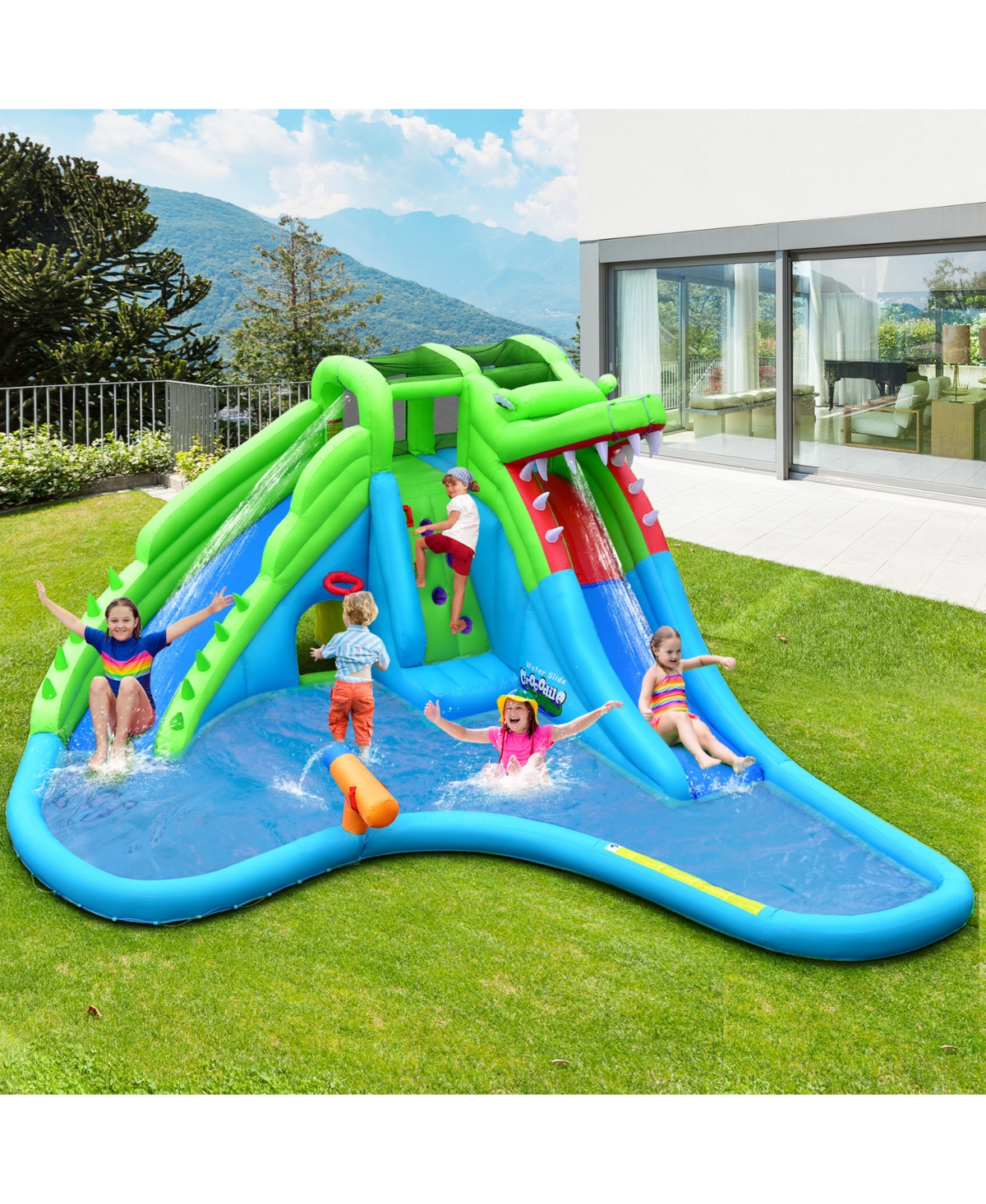 Skonyon Inflatable Crocodile Style Water Slide Upgraded Kids Bounce Castle with 780W Blower