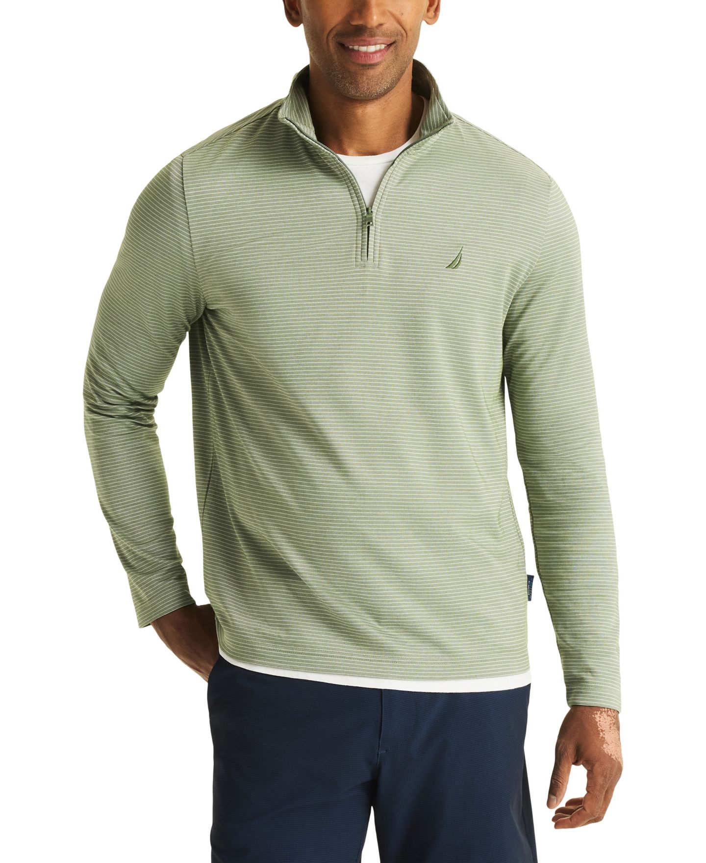 Мужская толстовка Nautica Striped Quarter-Zip, цвет: Бронзовый зелёный — фото 1