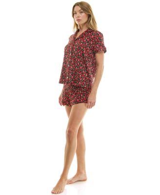 Women's Short-Sleeve Notch Collar and Shorts Set